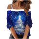 thumbnail image 2 of Puntoco Camiseta con estampado navideño de hombros descubiertos y estilo casual para mujer, 2 of 5