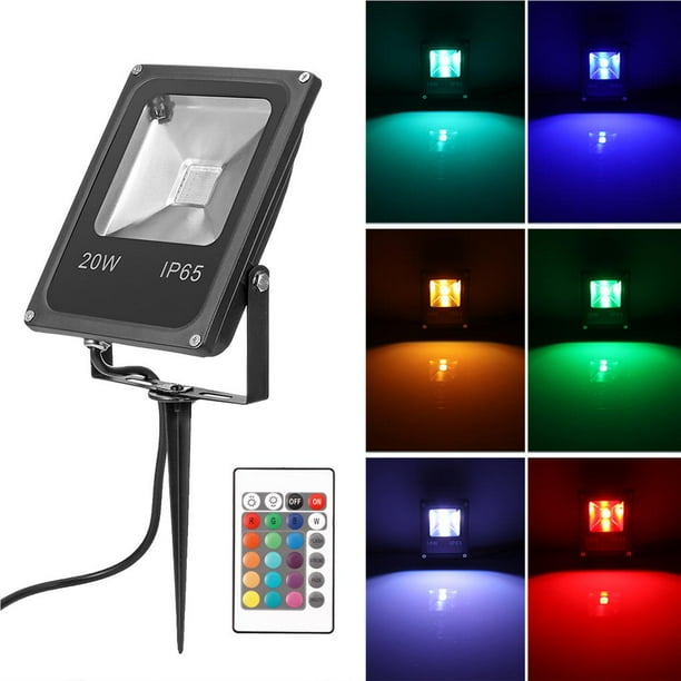 Yuarrent 10W RGB LED Proyector de luz de inundación para césped Control remoto de la lámpara con punta a prueba de agua para patio Lámpara de foco de Iluminación y accesorios No. 4 Yuarrent HA024198-04