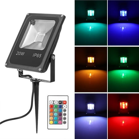 

20W RGB LED Lawn Flood Light Spotlight Lamp Remote Controller with Spike Waterproof for Yard Patio Path Spotlight Lamp AC 85-245V US Plug