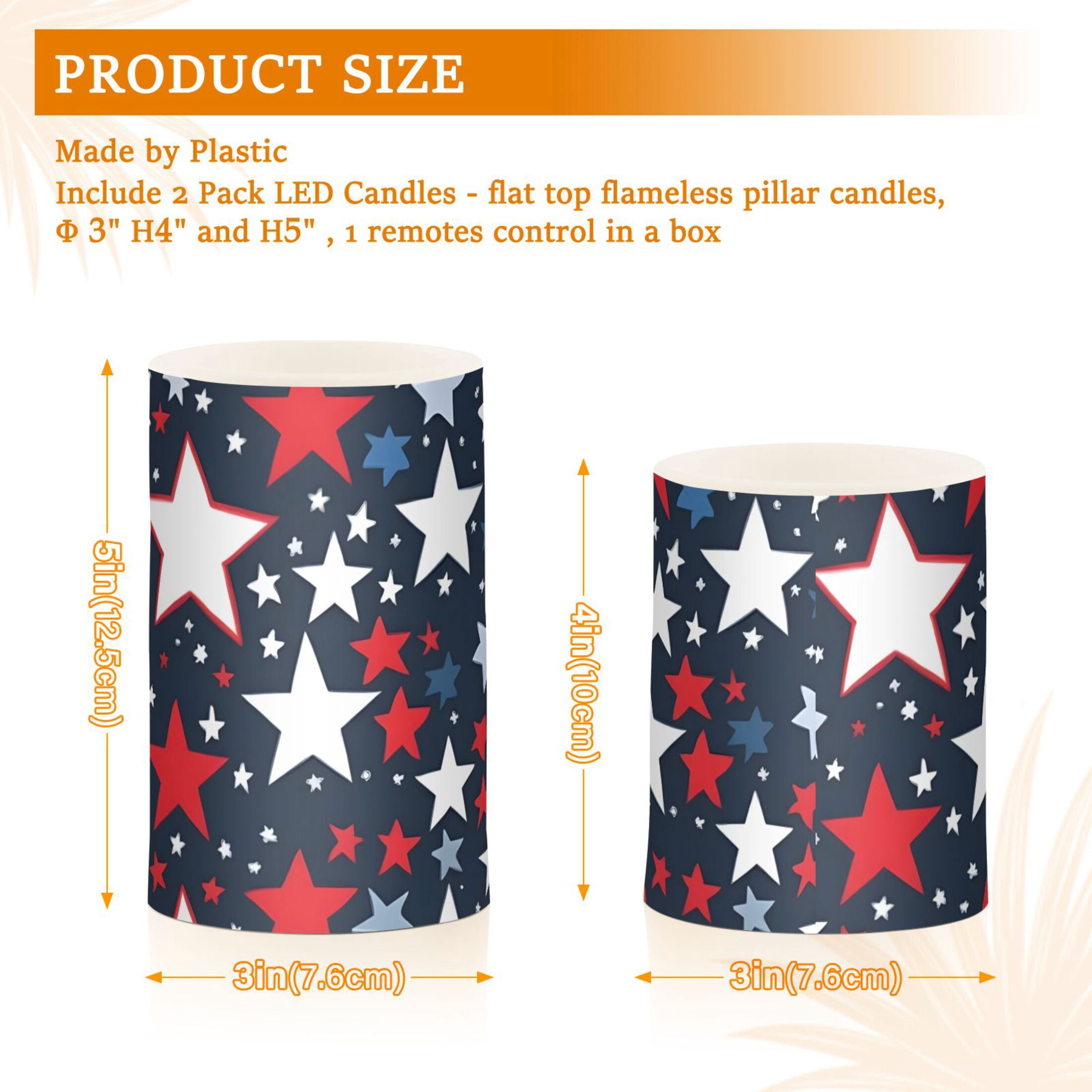 Red White Blue Stars Flameless Candles with Remote Timer LED Battery Operated Flickering Candle Light for Festival Wedding Home Party