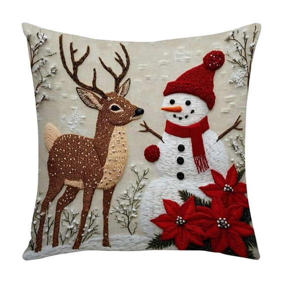 Gallickan Christmas Pillow Set, 3 Pack 18x18 Inch Linen Cushion Covers, Deer and Bunny Printed Design, Sofa Decor for Holiday Season