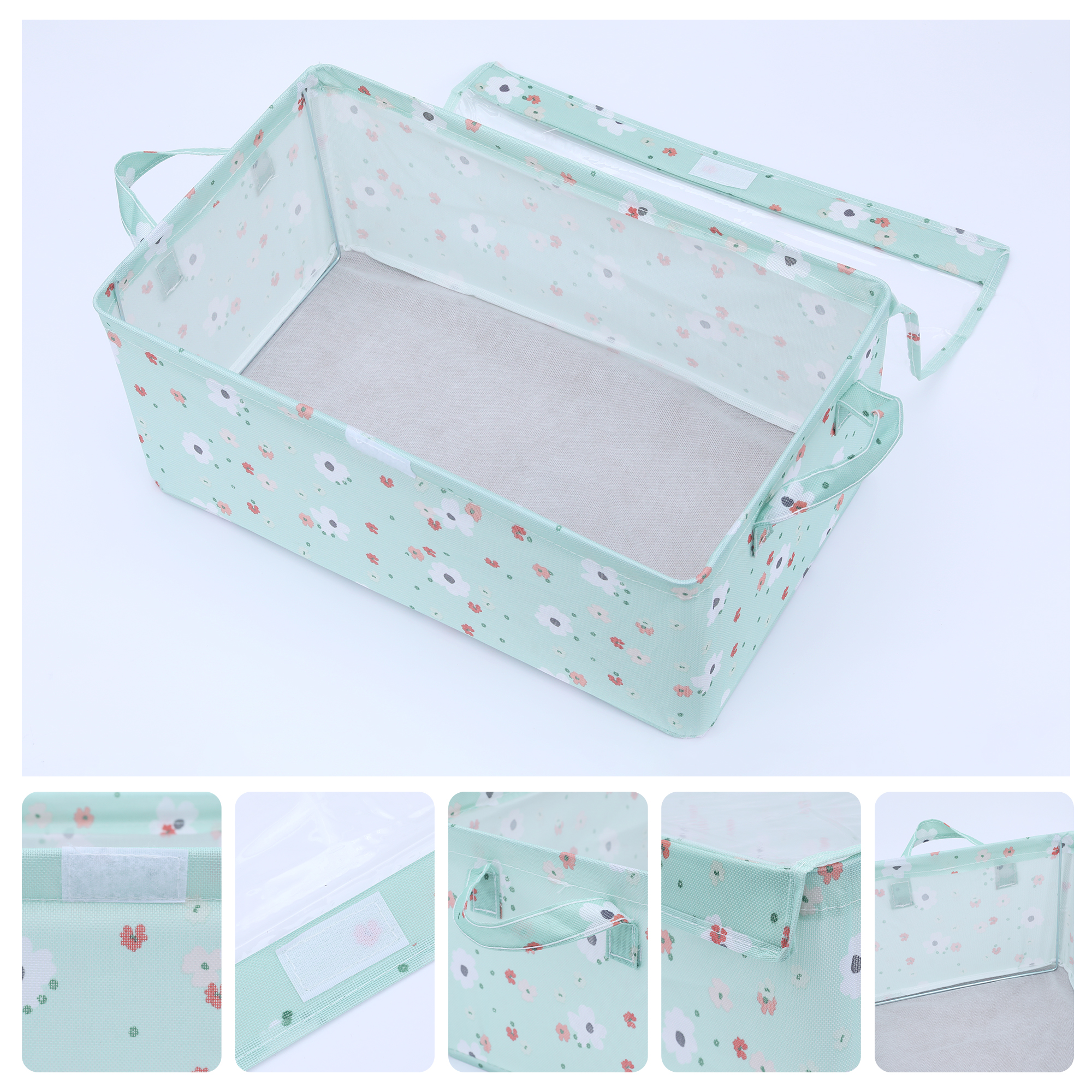 Unique Bargains Fabric Storage Bins with Handles Collapsible Basket Green Not Lids