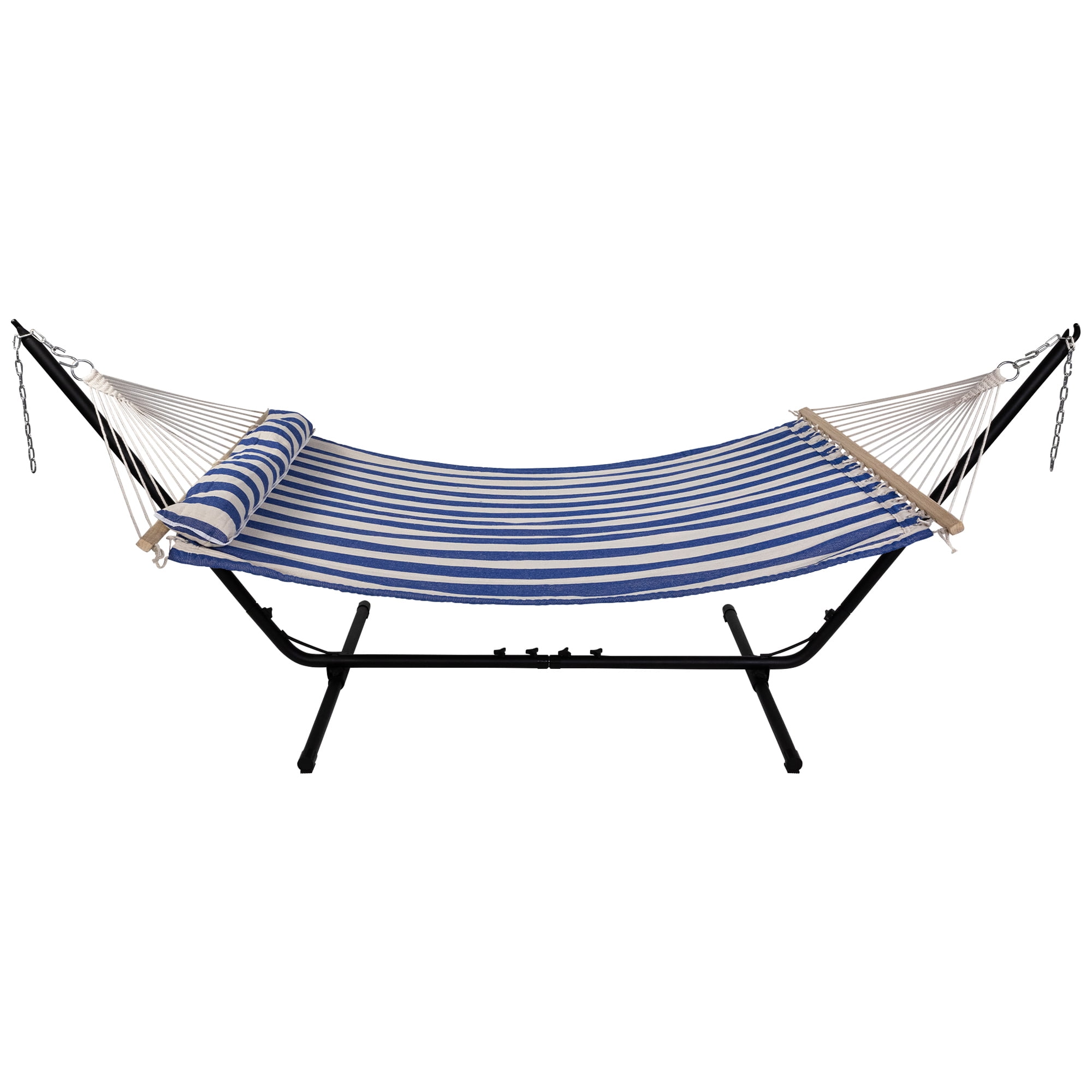 Northlight Striped Quilted Two Person Double Hammock with Pillow - 9' x 55" - Blue and Cream