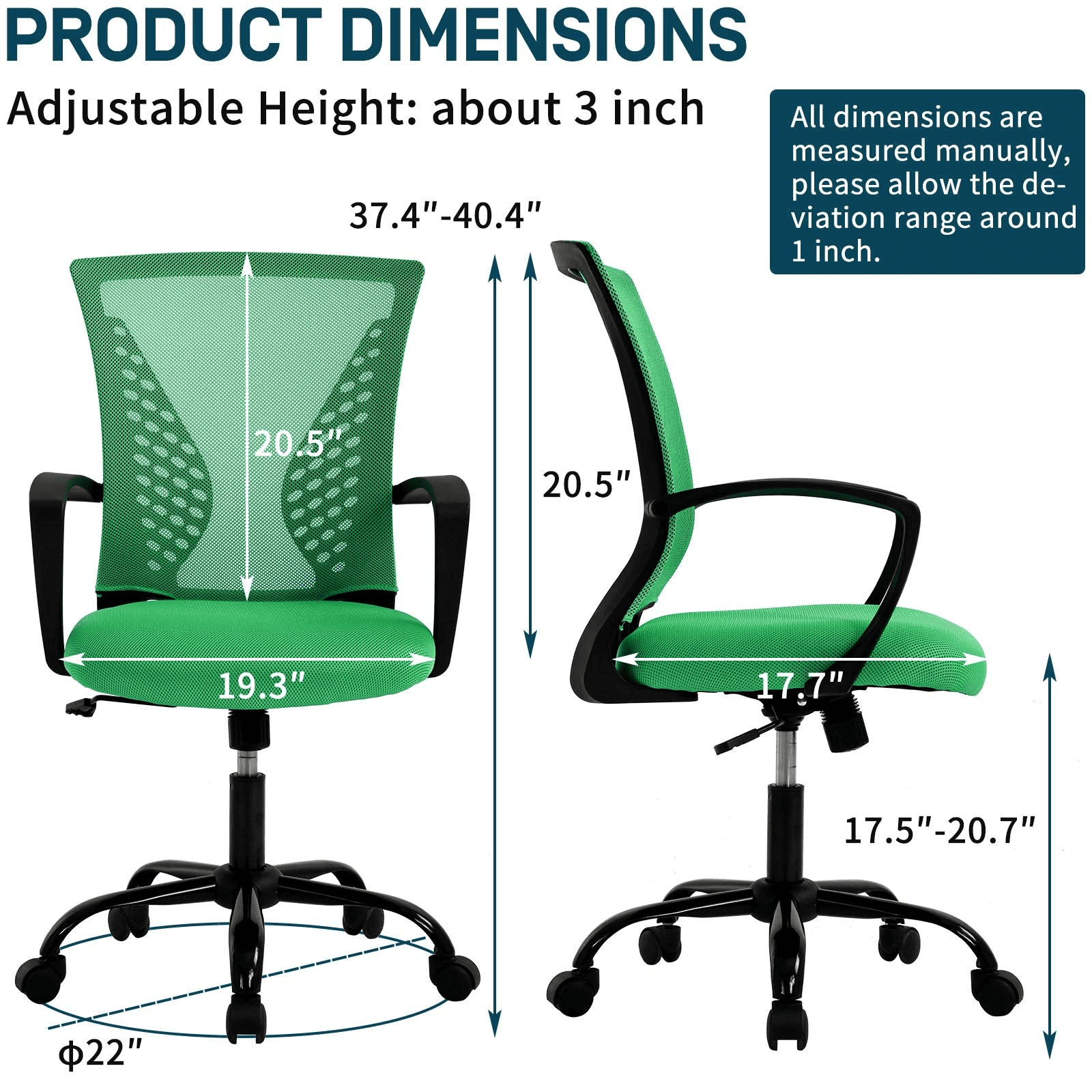 NiamVelo Ergonomic Office Chair Mid Back Mesh Desk Chair Adjustable Computer Chair with Lumbar Support & Armrest, Green