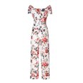 thumbnail image 6 of Usmixi Jumpsuits for Women Dressy Business Casual Empire Waist Pleated Loose Straight off Shoulder Jumpsuits Summer V-Neck Short Sleeve Floral Print Long Formal Rompers Pink xl, 6 of 6