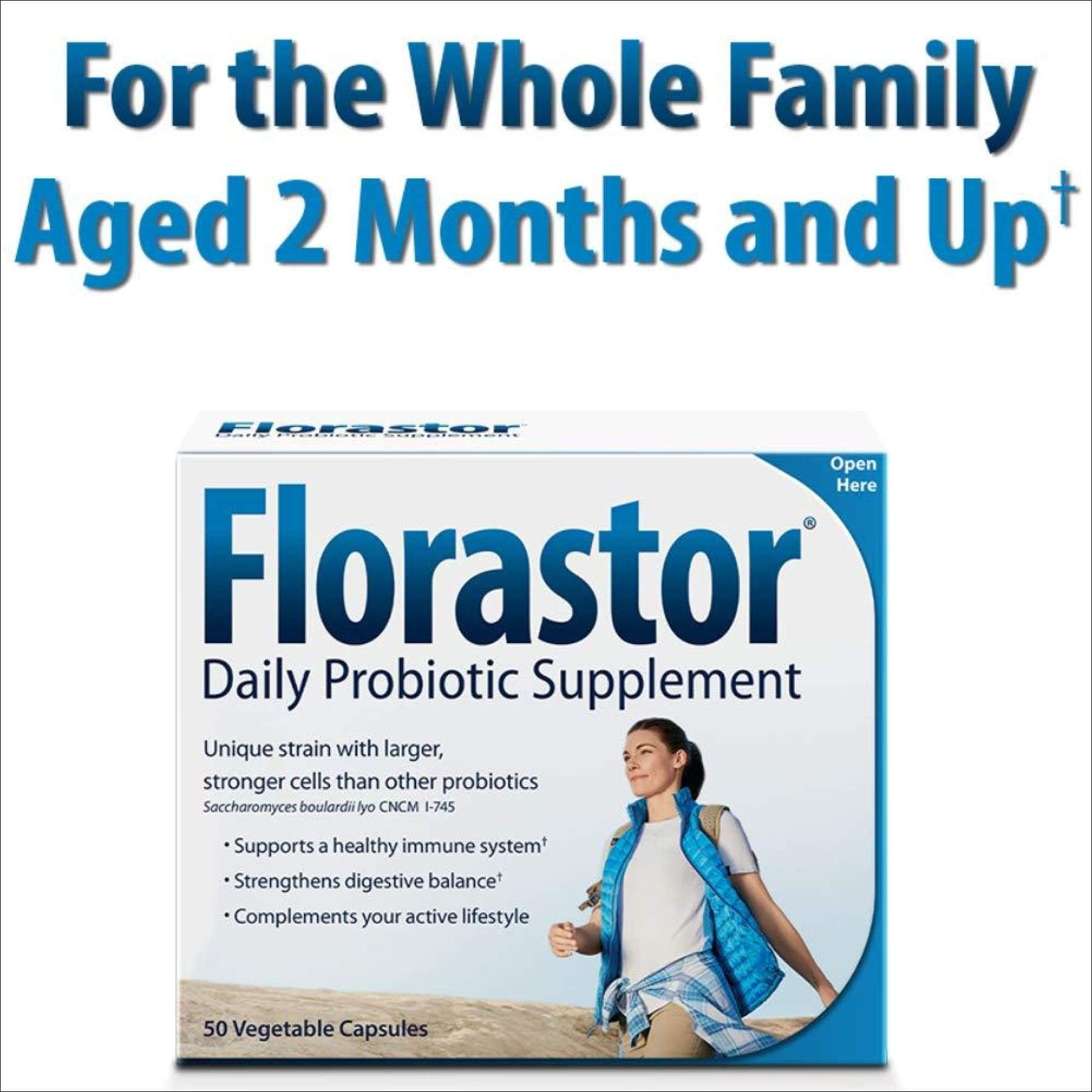 Florastor Daily Probiotic Supplement for Women and Men, 50 Capsules