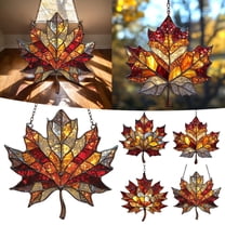 2025 Stained Glass Maple Leaf Ornament, Glittered Acrylic Window Hanging for Thanksgiving and Autumn Home Decor