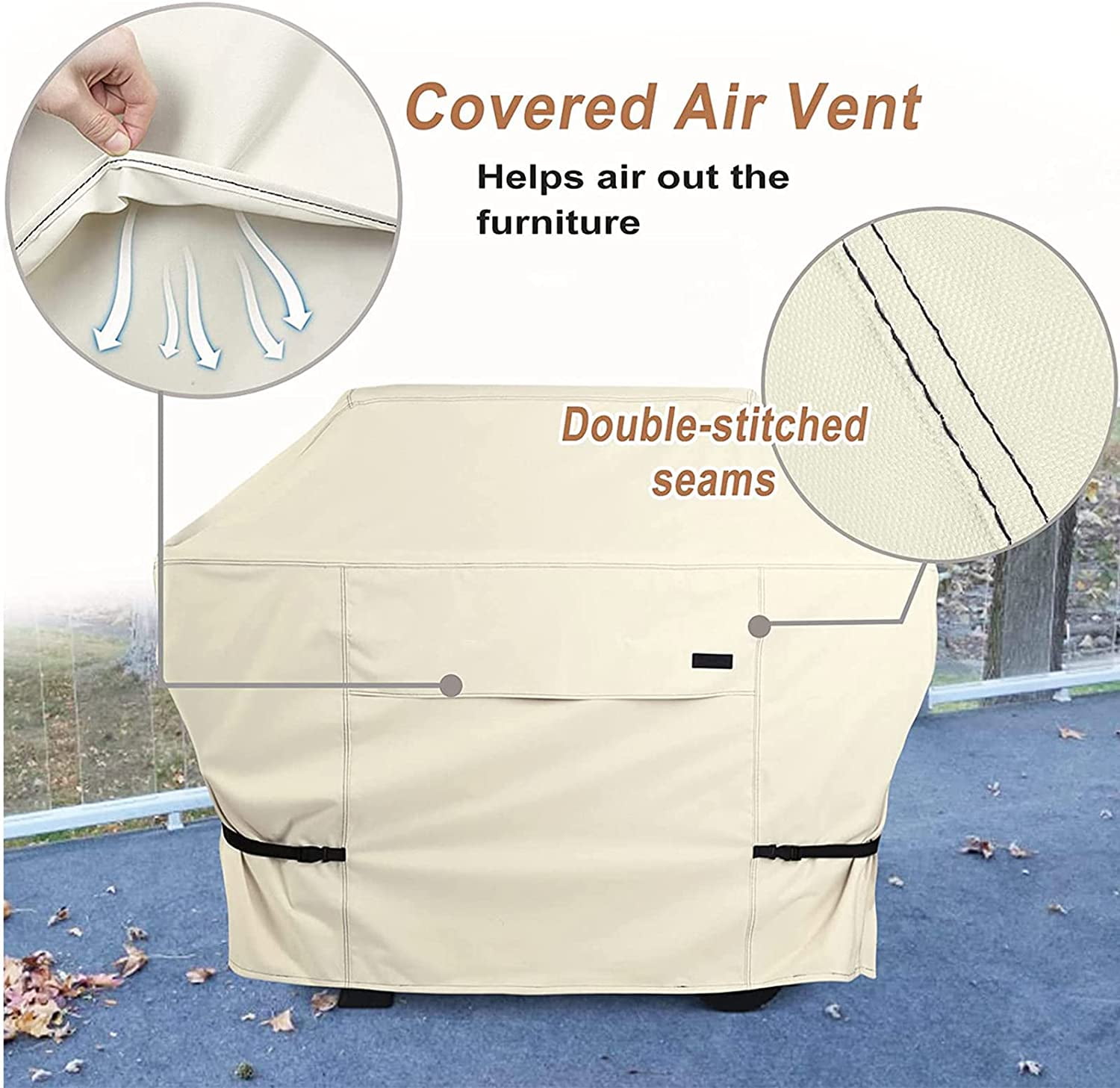 Gas Grill Covers Heavy Duty Waterproof 64 Inch Outdoor BBQ Cover 2-3 Burner Barbecue Cover for Weber, Char-Broil, Brinkmann, Nexgrill Grills and More, Beige