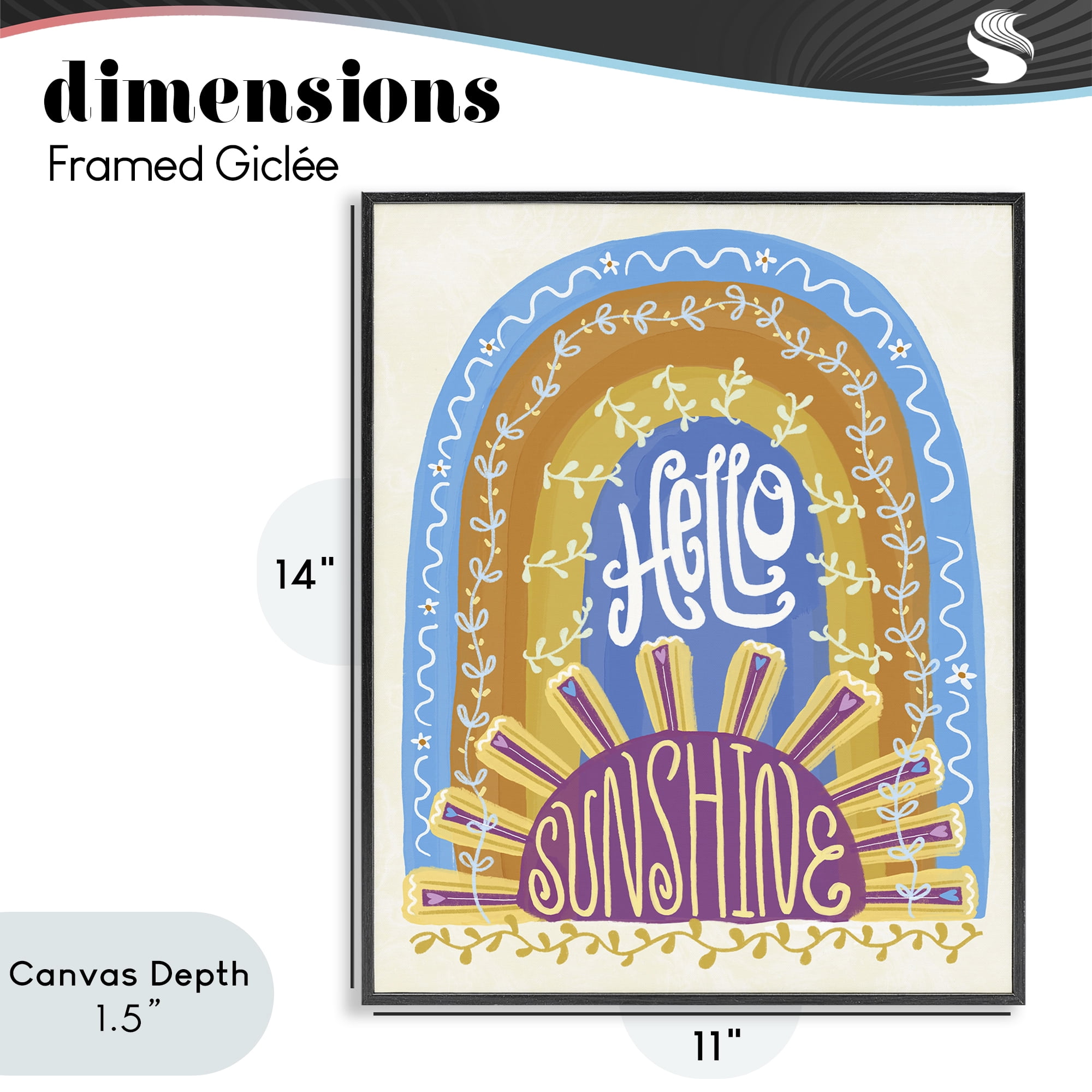 Stupell Industries Boho Hello Sunshine Black Framed Giclee Art, design by Connie Summers