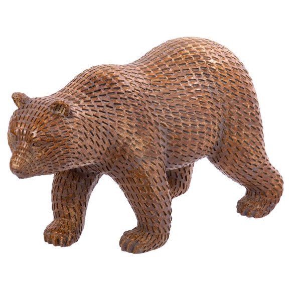 Truu Design Wooden-Look Polyresin Carved Decorative Walking Bear Sculpture