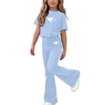 thumbnail image 2 of Stamzod 2 Piece Girls Outfits Short Sleeve T-Shirt Top + Flared Pants Girls' Clothing Sets Sizes 5-15 Years Light Blue C 9-10Years, 2 of 8