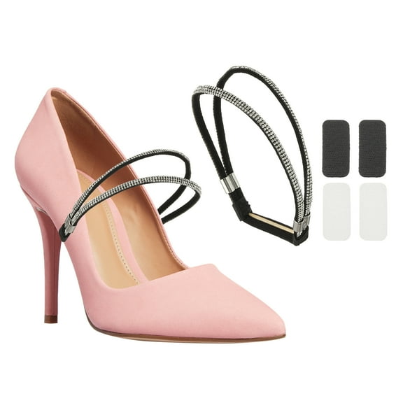 Uxcell Elastic High Heels Shoe Straps, 2 Pairs Rhinestone Shoe Lace for Heels Anti-loose Detachable Shoe Strap for Loose Shoes High Heels Slippers Sandals, Black White Diamonds