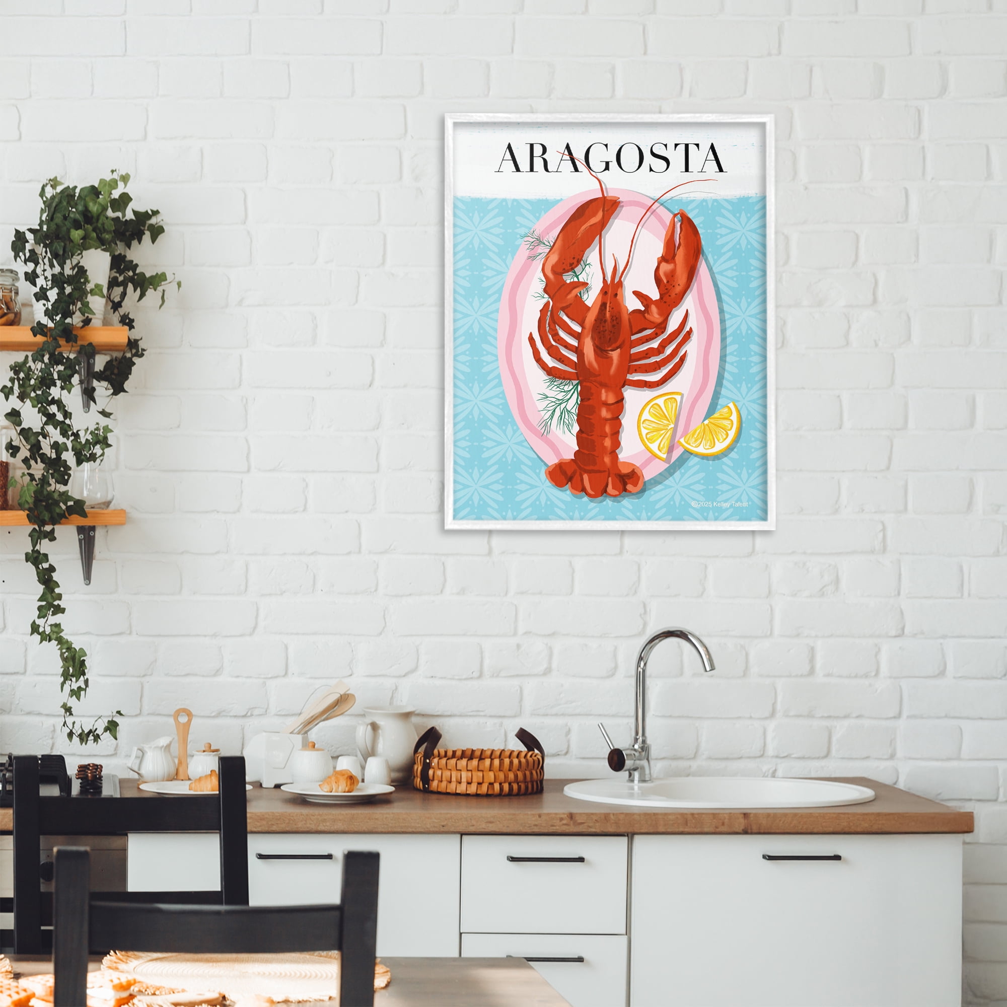 Stupell Industries Aragosta Lobster Dish White Framed Giclee Art, design by Kelley Talent