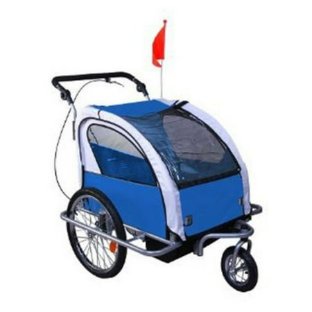 UPC: 0608938603661 | Aosom Elite 360 Swivel 2-In-1 Double Child Two-Wheel Bicycle Cargo Trailer And Jogger With 2 Safety Harnesses  Blue