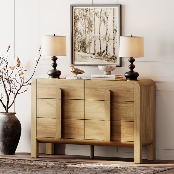 WAMPAT 6 Drawers Dresser for Bedroom, 47.2" W Mid Century Modern Chest of Drawers, Wooden Dressers with Curved Profile Design, Storage Organizer for Bedroom, Closet, Hallway
