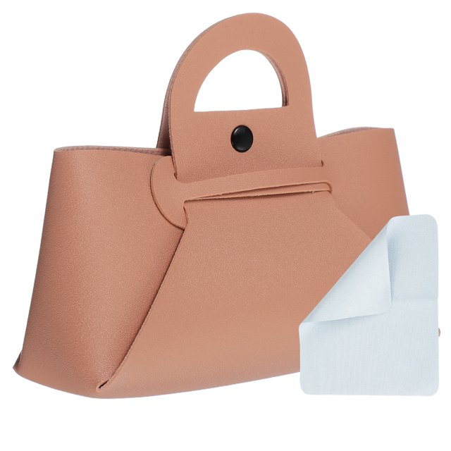 Bolsa de gafas con asa, estuche de cuero para gafas de sol con paño de limpieza, adecuado para hombres y mujeres (Rosa)