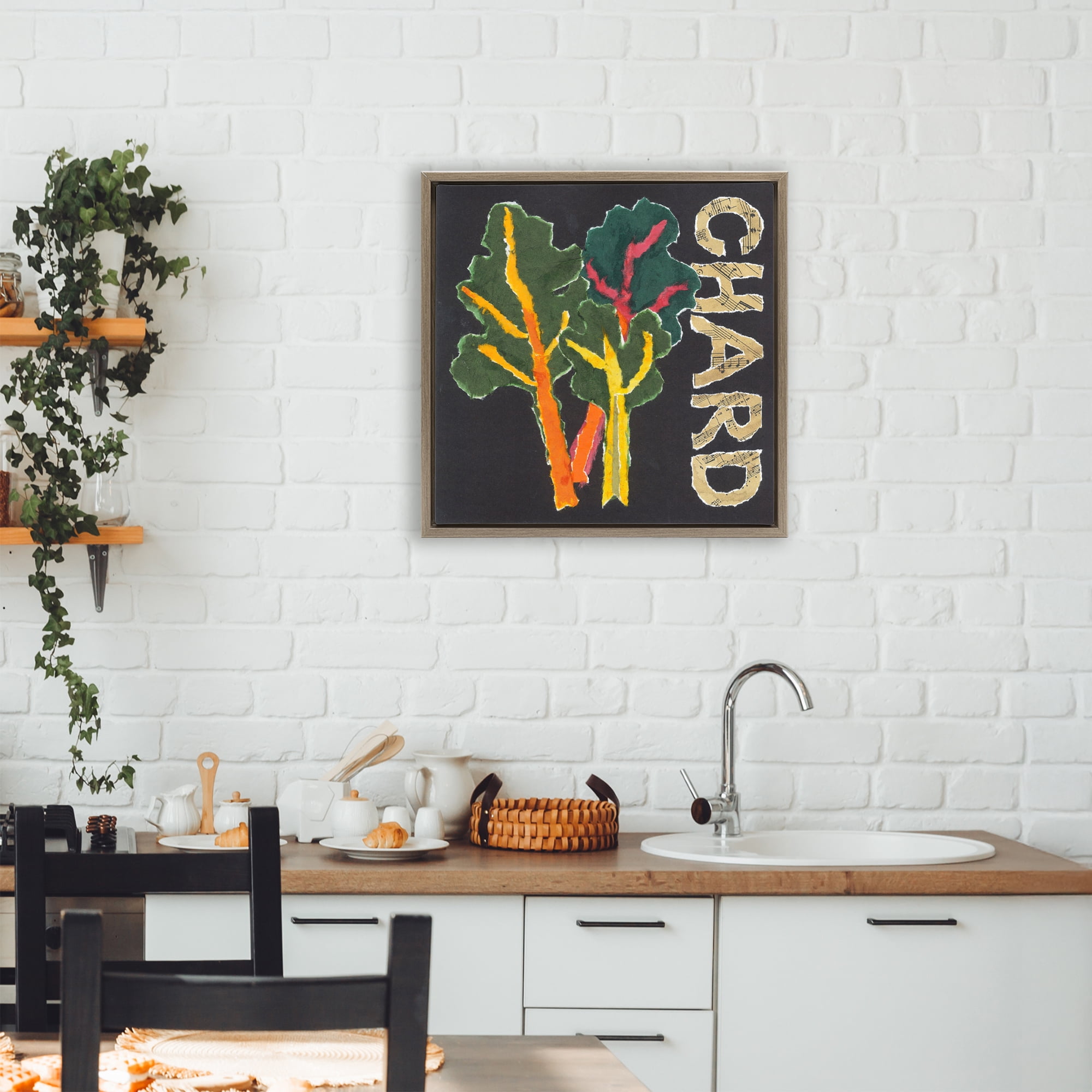 Stupell Industries Chard Leafy Vegetable Brown Framed Floater Canvas Wall Art, design by Nancy Overton