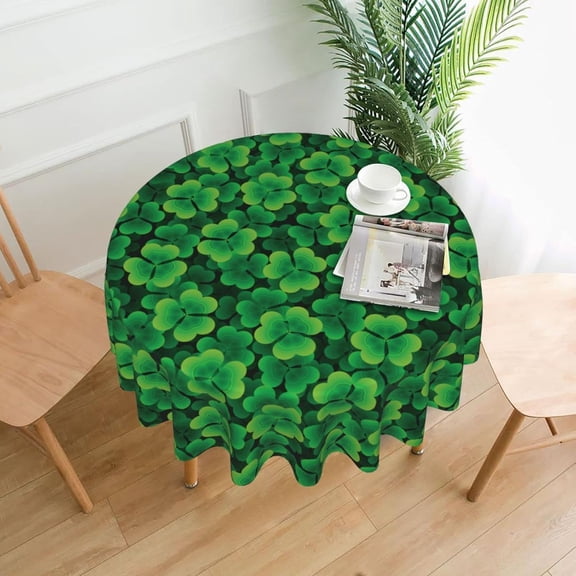 St. Patrick''s Day Tablecloth, Shamrock Table Cloth for Party Decoration, Round 60 Inch, Green Leaf Themed Tablecloths for Dinner Kitchen Party Picnic