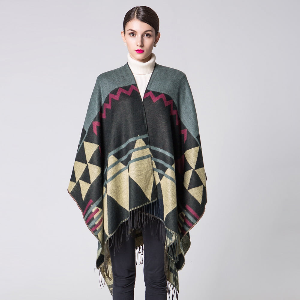 Tomshoo Women Knitted Shawl Poncho Faux Cashmere Geometric Pattern ...