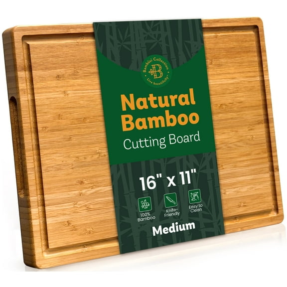 Large Bamboo Cutting Board – Wooden Butcher Block Chopping Board with Side Handles, Cutting Board for Kitchen Meal Prep ( 16" x 11" x 1")