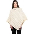 thumbnail image 2 of Aran Isle Ladies Irish Aran Cable Knit Buttoned Poncho- 100% Virgin Wool, 2 of 4