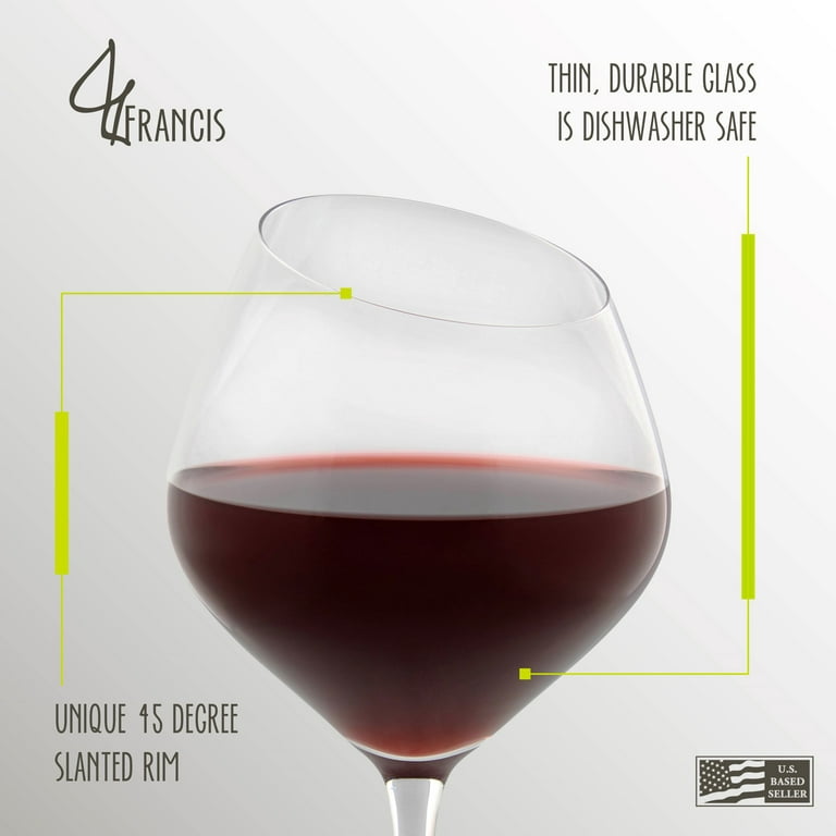 G Francis Large 'Red Wine' Glasses Set of 4 - Slant Rim Wine Glass with  Stem 