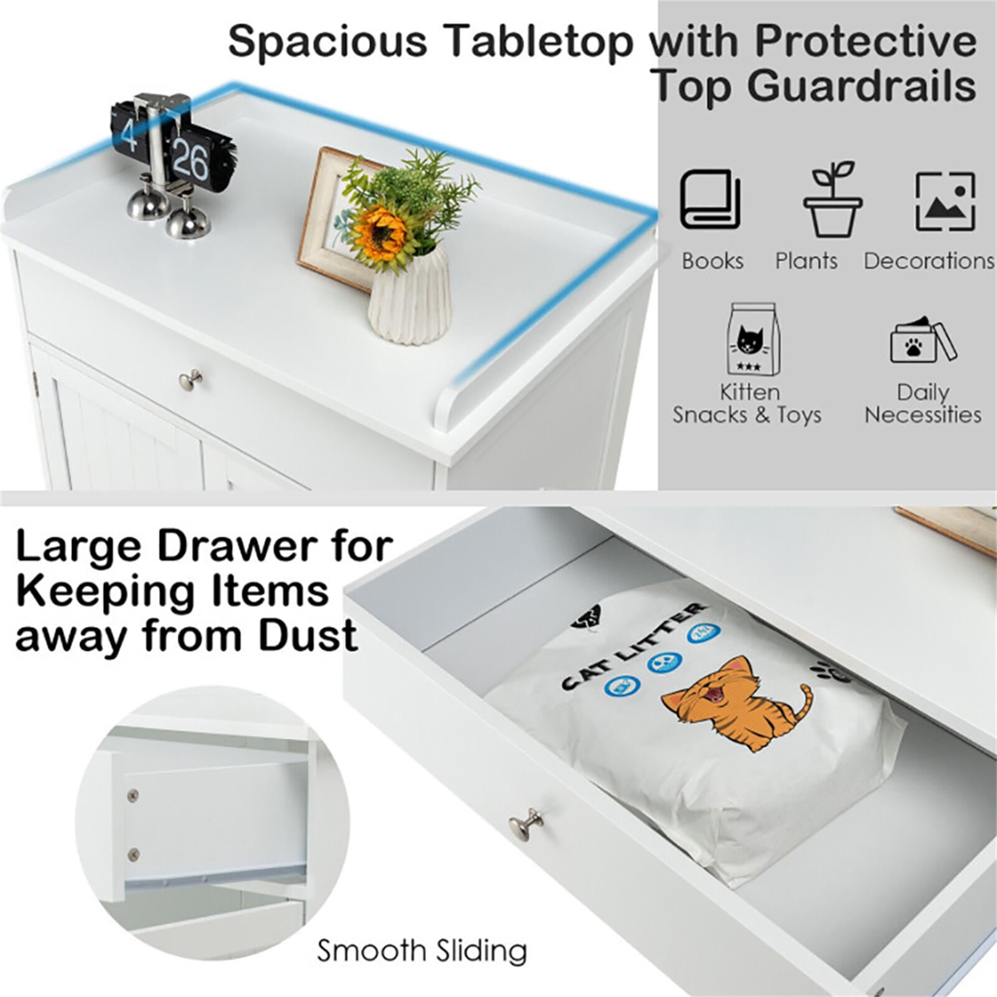 Kadyn 30" Wooden Cat Litter Box Enclosure Furniture with Drawer, Hidden Cat Washroom Indoor Cat House Pet Crate, White