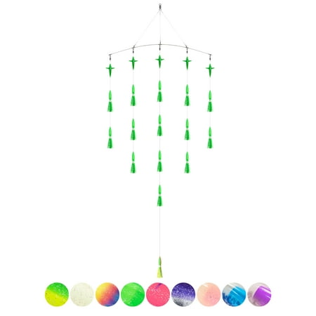 BLUEWING 36 Upgraded Fishing Spreader Bar Wave with 9 Bulb Squids 5.28in Trolling Birds and 316 Stainless Steel Rod Offshore Spreader Bar for Wahoo Tuna Marlin Mahi Mahi Green