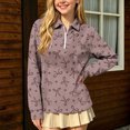 thumbnail image 5 of Falkdiz Girls Long Sleeve Shirts Sweet Winter Pullover 1/4 Zipper Casual Back to School Stylish Graphic Tops for Girls Collar , Brown , Size: 3-4 Years, 5 of 9
