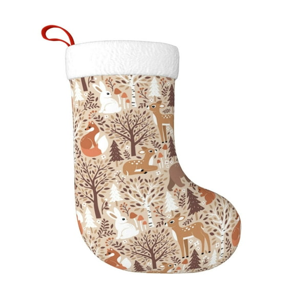 Yiaed Woodland Animals in Neutral Tones Print Christmas Stockings, Christmas Stockings Hanging Ornaments, Christmas Stockings for Family Christmas Holiday Decorations
