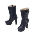 thumbnail image 6 of PiGOGI Women's Mid Calf Boots for Women Belt Buckle High Heel Waterproof Winter Casual Fashion Comfortable Boots Blue 41, 6 of 6