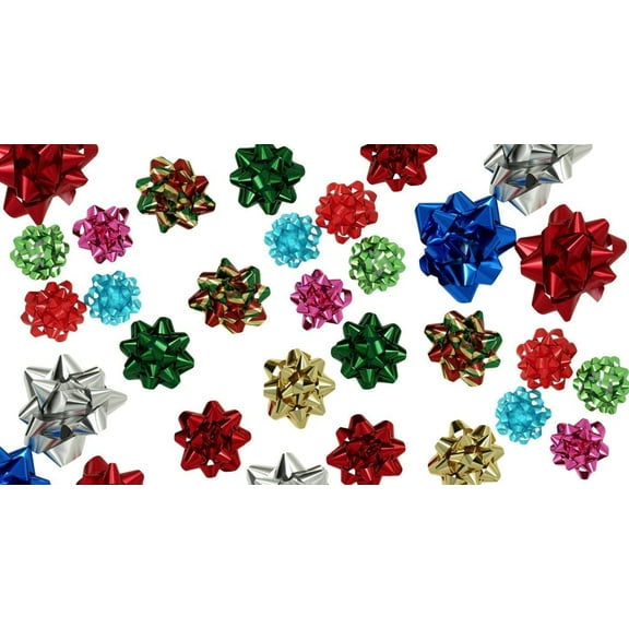 Gift Wrap Bows (54 pc / 3 Sizes); Boxed to prevent damage! Peel N Stick, Assortment Metallic Glitter