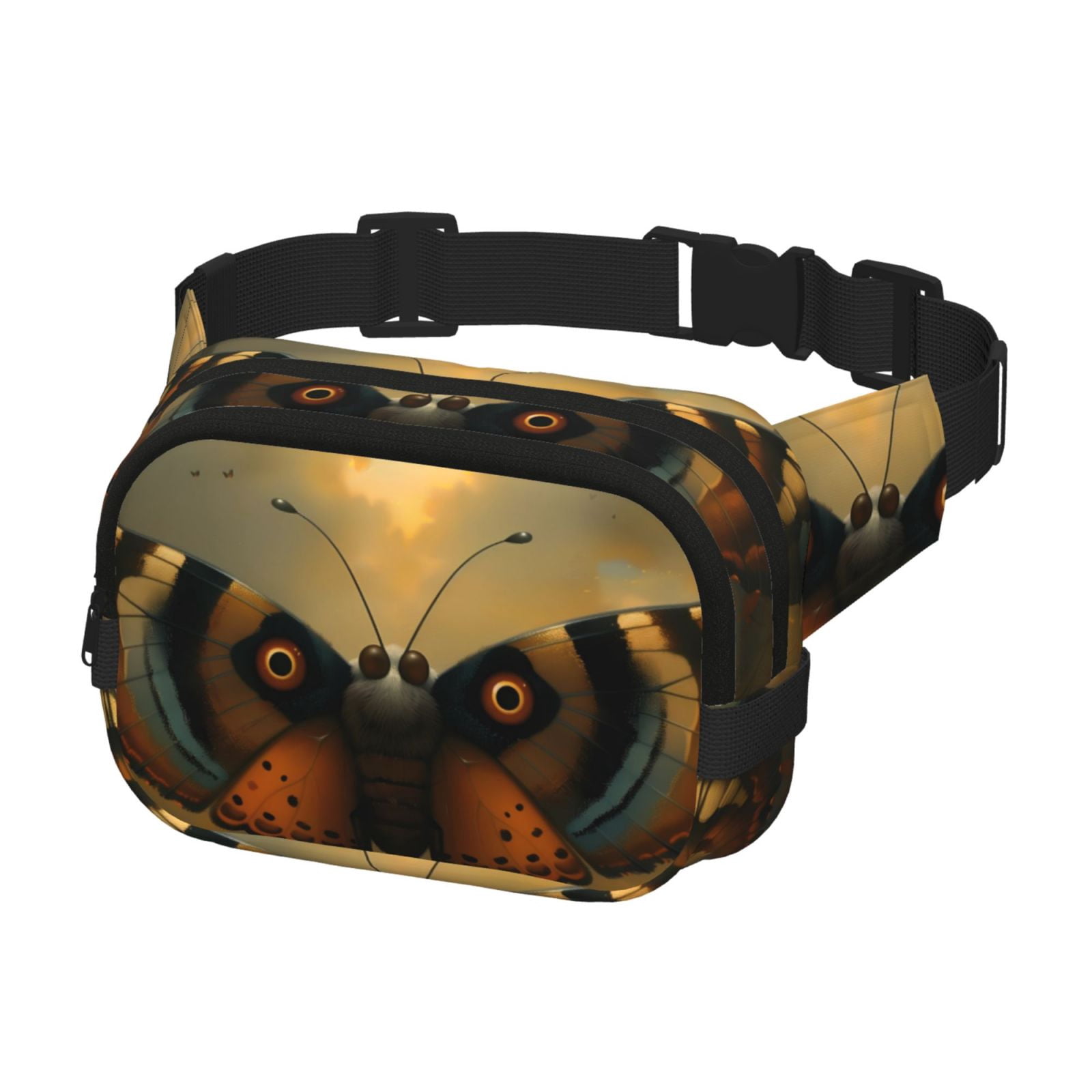Picia Majestic Butterfly Sunset Print Square Double-Layer Waist Bag Mini Adjustable Waist Belt Bag Exercise Running Travel Hiking