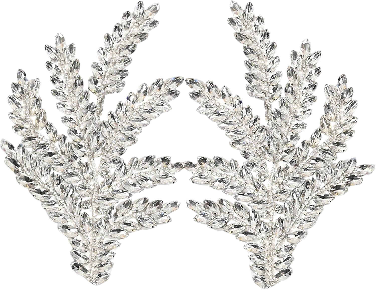 ABPETE 1 Pair Green Leaf Rhinestones Applique, Handmade Crystal Beaded Rosemary Iron on Patches for Bridal Dress Jeans Hat Bag Jacket Embellishment,Bedazzling Gems for Craft(Gold)