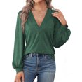 thumbnail image 2 of Fantaslook Deep V Neck Womens Tops Fall Long Puff Sleeve Shirts Dressy Casual Tunic Blouses, 2 of 8