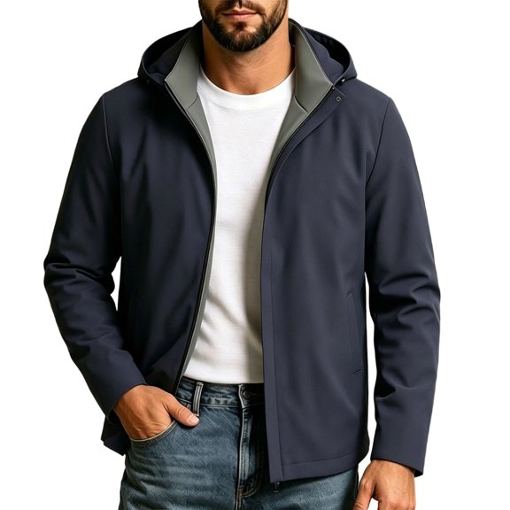 YSUEJPF Windbreaker Jackets for Men Fall Dressy Casual Full Zip Hooded Raincoat Classic Soft Shell Hiking Jackets with Pockets