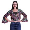 thumbnail image 4 of Moomaya Printed Womens Crop Top Wrap Style Top Wear Ruffle Long Sleeve Casual Summer Blouse, 4 of 6