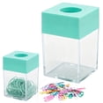 thumbnail image 3 of Magnetic Paper Clip Dispenser with Top, 10 Pc 1.57*1.57*2.76 Inch Clear Plastic Desk Organizer Holder, Office Stationery Storage for Paper Clips, Rubber Bands and Small Desk Accessories, Green, 3 of 5