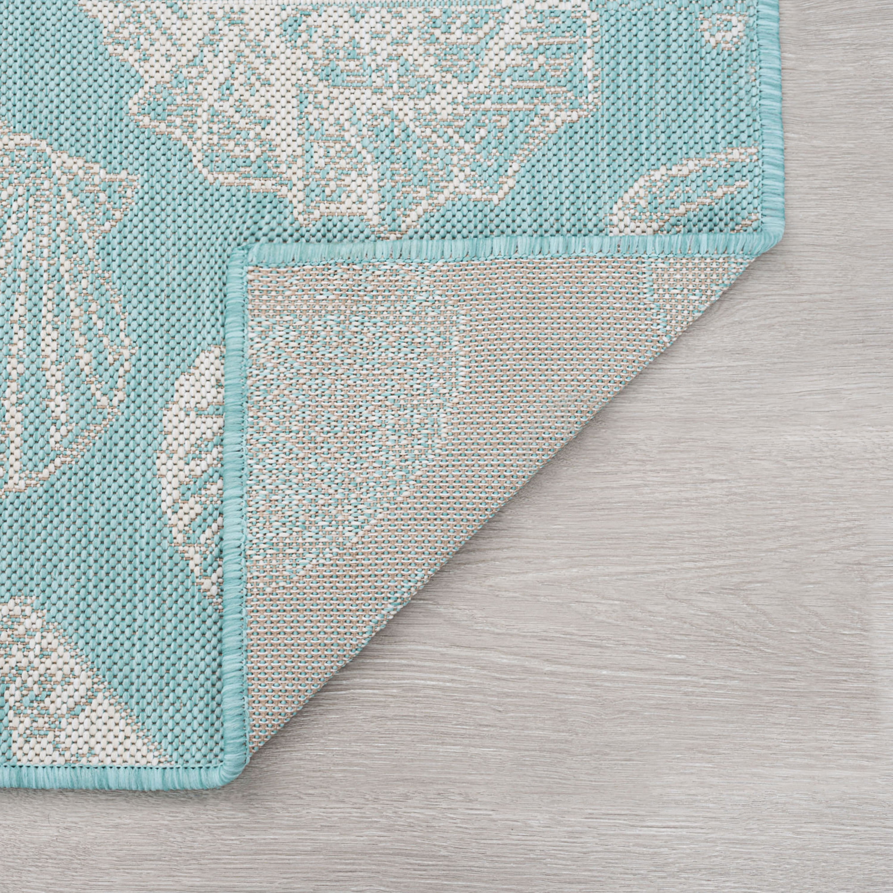 Bliss Rugs Solid Border Indoor Outdoor Area Rug for Patio, Porch, Garden | Aqua, 5'3'' x 7'3''