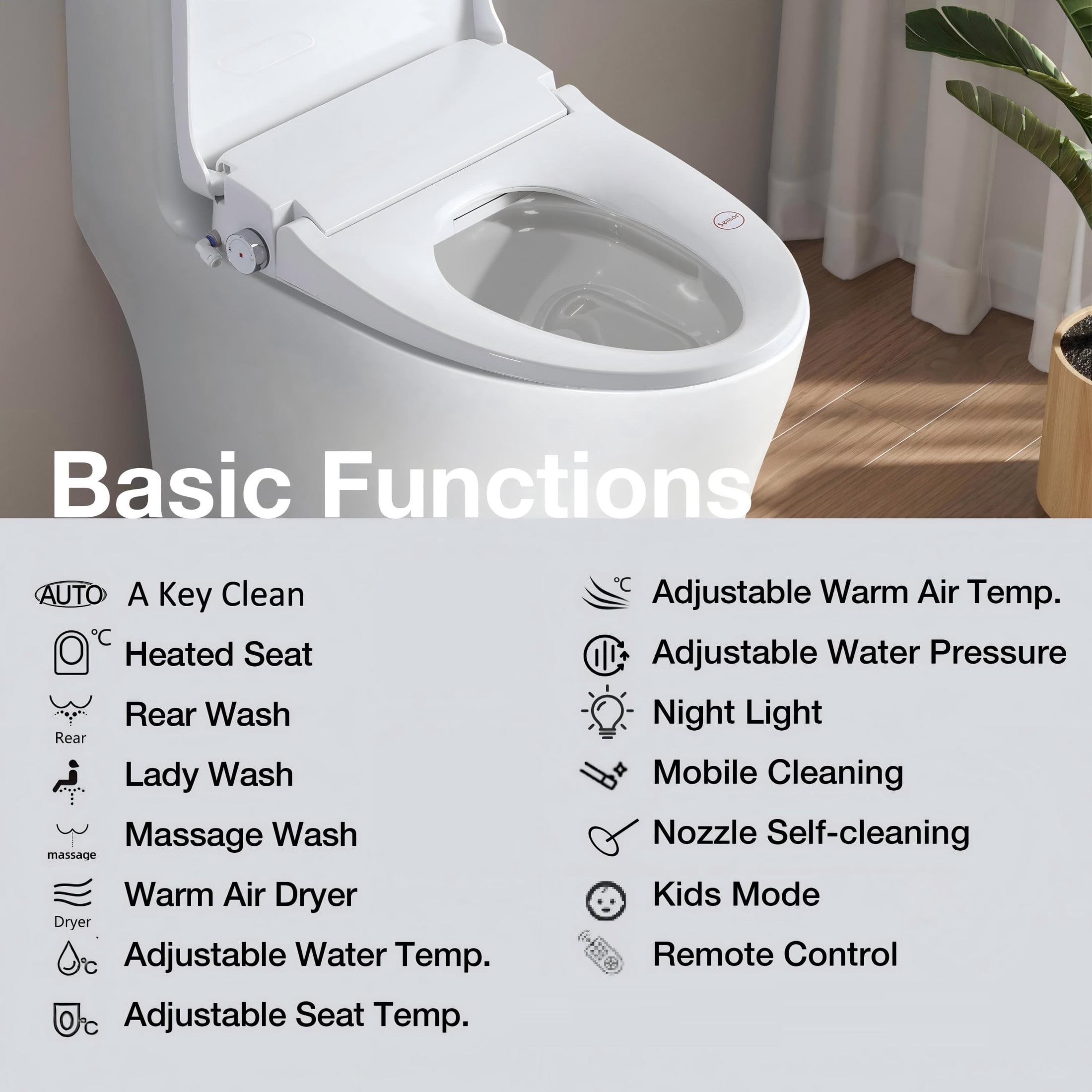 Noble House Electronic Smart Bidet Toilet Seat for Elongated Toilets, Heated Seat with Multi-Clean Modes, White