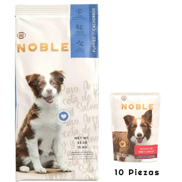 GrandPet Noble Cachorro 15 Kg + Caja Noble Receta Res y Arroz Sobre 100 g (10 Pzas)