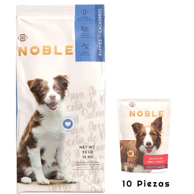 GrandPet Noble Cachorro 15 Kg + Caja Noble Receta Res y Arroz Sobre 100 g (10 Pzas)