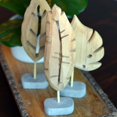 thumbnail image 6 of Modernist Leaf Figurines, Set of 3, Hand Carved Solid Wood, Post Mounted, Grey Gallery Base, 7.75 Inches Each, 6 of 6