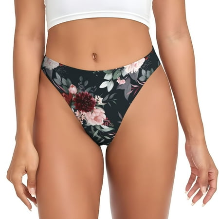 Qokaie Watercolor Floral Printed Women s Cotton Thong Underwear  Sexy Breathable Panties G-string-XX-Large