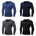 thumbnail image 4 of JANDEL Men's High-elastic Plus Velvet V-neck Fitness Long-sleeved PRO Tight Training Suit, Running Sports Shirt Men's T-shirt, Blue XL, 4 of 6