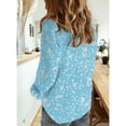 thumbnail image 5 of Yigetop Polka Dot Tops for Women, Women's Casual V Neck Floral Print Roll Up Long Sleeve Chiffon Button Down Blouses Top Shirts Chiffon Blouses for Women Sky Blue S, 5 of 5