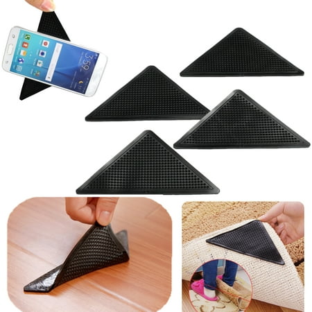 HALLOLURE 4 Pack Non-Slip Reusable Rug Grippers Stopper Pad Anti-Curling Straight Carpet Rubber for Corners & Edges Kitchen Bathroom (Best Non Slip Rug Pad)