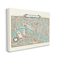 Stupell Industries Vintage Parisian Map Seine River French City Canvas Wall Art by Sue Schlabach