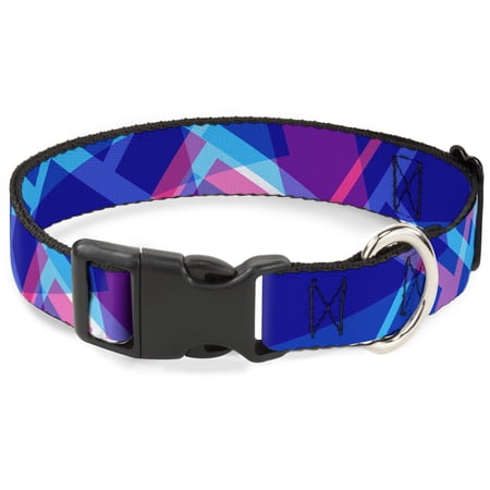 Buckle-Down Pet Collar Dog Collar Plastic Buckle Squares Stacked Blues Pinks Purples 16 to 23 Inches 1.5 Inch Wide