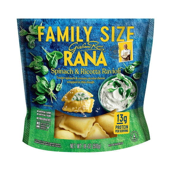 Giovanni Rana Ravioli Spinach Ricotta Premium Filled Pasta Bag (Family Size, 18oz), Refrigerated